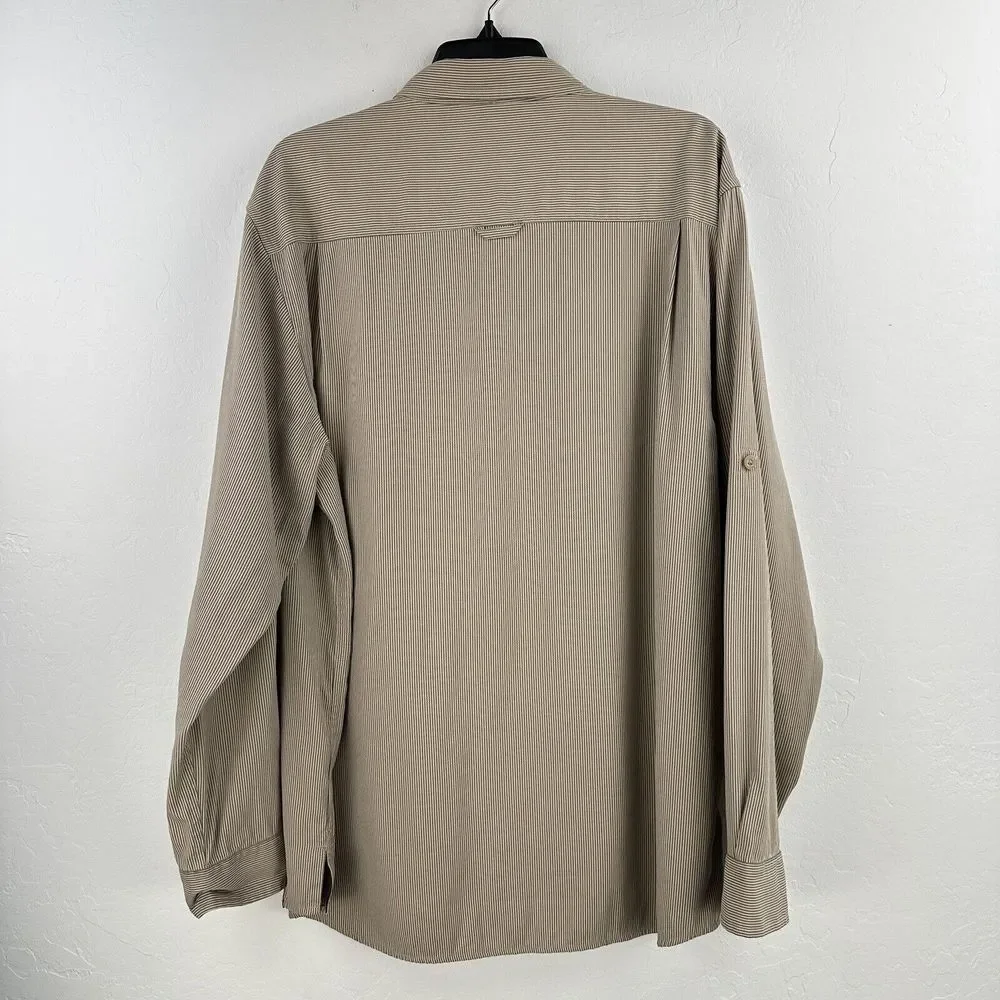 The North Face Shirt Mens XL ACCX Hiking Brown STRIPE Roll Tab Sleeve Zip Pocket